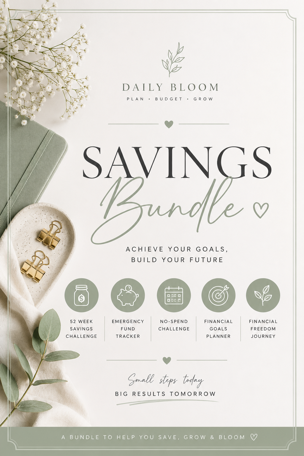 🌿 Daily Bloom Financial Wellness Bundle
Printable Savings Challenge & Money Planner